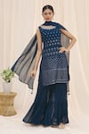 Buy_Samyukta Singhania_Blue Georgette Embroidery Round Kurta Set _at_Aza_Fashions