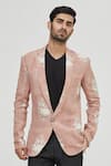 Buy_Gaurav Katta_Pink Linen Printed Blazer _at_Aza_Fashions