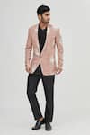 Gaurav Katta_Pink Linen Printed Blazer _Online_at_Aza_Fashions