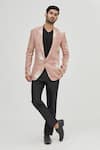 Buy_Gaurav Katta_Pink Linen Printed Blazer _Online_at_Aza_Fashions