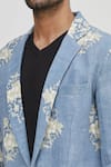 Gaurav Katta_Blue Linen Printed Blazer _at_Aza_Fashions