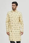 Buy_Gaurav Katta_Yellow Raw Cotton Printed Sherwani _at_Aza_Fashions