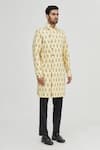 Shop_Gaurav Katta_Yellow Raw Cotton Printed Sherwani _Online_at_Aza_Fashions