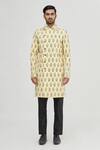 Buy_Gaurav Katta_Yellow Raw Cotton Printed Sherwani _Online_at_Aza_Fashions