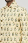 Gaurav Katta_Yellow Raw Cotton Printed Sherwani _at_Aza_Fashions