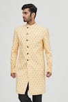 Buy_Gaurav Katta_Yellow Raw Cotton Printed Sherwani _at_Aza_Fashions