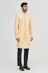 Buy_Gaurav Katta_Yellow Raw Cotton Printed Sherwani _Online_at_Aza_Fashions