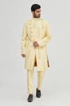 Buy_Gaurav Katta_Yellow Raw Cotton Printed Sherwani And Pant Set _at_Aza_Fashions