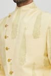 Gaurav Katta_Yellow Raw Cotton Printed Sherwani And Pant Set _at_Aza_Fashions