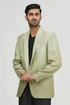 Buy_Gaurav Katta_Green Modal Satin Blazer _at_Aza_Fashions