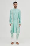 Gaurav Katta Blue Cotton Silk Embroidered Draped Kurta Online at Aza Fashions Gaurav Katta_Blue Cotton Silk Embroidered Draped Kurta _Online_at_Aza_Fashions