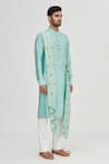 Shop Gaurav Katta Blue Cotton Silk Embroidered Draped Kurta Online at Aza Fashions Shop_Gaurav Katta_Blue Cotton Silk Embroidered Draped Kurta _Online_at_Aza_Fashions