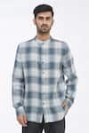 Buy_Gaurav Katta_Blue Cotton Wool Checkered Shirt _at_Aza_Fashions