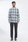 Gaurav Katta_Blue Cotton Wool Checkered Shirt _Online_at_Aza_Fashions