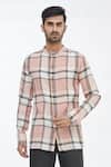 Buy_Gaurav Katta_Pink Cotton Wool Checkered Shirt _at_Aza_Fashions