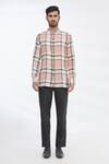 Gaurav Katta_Pink Cotton Wool Checkered Shirt _Online_at_Aza_Fashions