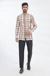 Buy_Gaurav Katta_Pink Cotton Wool Checkered Shirt _Online_at_Aza_Fashions