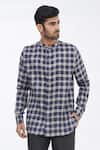 Buy_Gaurav Katta_Blue Cotton Wool Checkered Shirt _at_Aza_Fashions