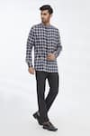 Buy_Gaurav Katta_Blue Cotton Wool Checkered Shirt _Online_at_Aza_Fashions