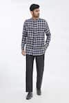 Shop_Gaurav Katta_Blue Cotton Wool Checkered Shirt _Online_at_Aza_Fashions