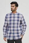 Buy_Gaurav Katta_Blue Cotton Wool Checkered Shirt _at_Aza_Fashions