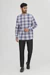 Gaurav Katta_Blue Cotton Wool Checkered Shirt _Online_at_Aza_Fashions