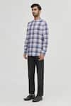 Shop_Gaurav Katta_Blue Cotton Wool Checkered Shirt _Online_at_Aza_Fashions