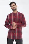 Buy_Gaurav Katta_Red Cotton Wool Checkered Shirt _at_Aza_Fashions
