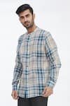 Buy_Gaurav Katta_Blue Cotton Wool Checkered Shirt _at_Aza_Fashions