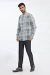 Buy_Gaurav Katta_Blue Cotton Wool Checkered Shirt _Online_at_Aza_Fashions