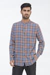 Buy_Gaurav Katta_Blue Cotton Wool Checkered Shirt _at_Aza_Fashions