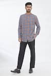 Gaurav Katta_Blue Cotton Wool Checkered Shirt _Online_at_Aza_Fashions