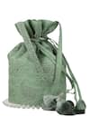 Shop_Chhaya Mehrotra_Green Beads, Embroidery Floral Potli Bag _at_Aza_Fashions