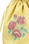 Shop_Chhaya Mehrotra_Yellow Embroidery, Beads Floral Potli Bag _at_Aza_Fashions