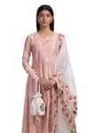 Chhaya Mehrotra_Peach Anarkali Handwoven Chanderi Pants Cotton Dupatta Silk Set  _Online_at_Aza_Fashions