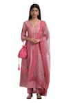 Chhaya Mehrotra_Pink Kurta Handwoven Chanderi Pants Cotton Dupatta Silk Set  _Online_at_Aza_Fashions