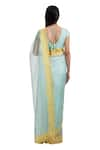 Shop_Chhaya Mehrotra_Blue Saree Silk Organza Blouse Handwoven Chanderi V Neck With  _at_Aza_Fashions