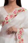 Shop_Chhaya Mehrotra_White Saree Silk Organza Blouse Handwoven Chanderi V Neck With _Online_at_Aza_Fashions
