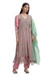 Chhaya Mehrotra_Pink Kurta Handwoven Chanderi Salwar Cotton V Neck Set _Online_at_Aza_Fashions