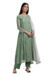 Buy_Chhaya Mehrotra_Green Anarkali Handwoven Chanderi Salwar Cotton Round Set _at_Aza_Fashions