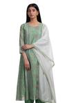 Chhaya Mehrotra_Green Anarkali Handwoven Chanderi Salwar Cotton Round Set _Online_at_Aza_Fashions