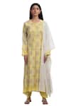 Chhaya Mehrotra_Yellow Kurta Handwoven Chanderi Salwar Cotton Round Set _Online_at_Aza_Fashions
