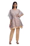 Buy_Chhaya Mehrotra_Peach Kurta Handwoven Chanderi Salwar Cotton Round Kaftan Tunic Set  _at_Aza_Fashions