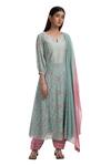 Buy_Chhaya Mehrotra_Green Kurta Handwoven Chanderi Salwar Cotton Round Set _at_Aza_Fashions