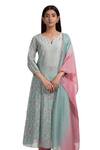 Chhaya Mehrotra_Green Kurta Handwoven Chanderi Salwar Cotton Round Set _Online_at_Aza_Fashions