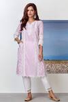 Shop_Mulmul_Purple Mulmul Cotton V Neck Embroidered Kurta Set _at_Aza_Fashions