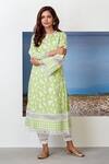 Shop_Mulmul_Green Mulmul Cotton Round Embroidered Kurta Set _at_Aza_Fashions