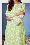 Mulmul_Green Mulmul Cotton Round Embroidered Kurta Set _Online_at_Aza_Fashions