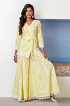 Shop_Mulmul_Yellow Mulmul Cotton V Neck Embroidered Kurta Set _at_Aza_Fashions