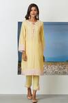 Shop_Mulmul_Yellow Mulmul Cotton Tie-up Embroidered Kurta Set _at_Aza_Fashions